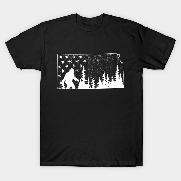 Kansas Bigfoot American Flag T-Shirt by Tesszero